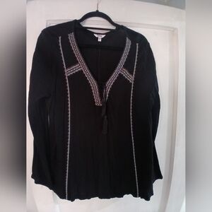 Sonoma Black Long Sleeve Blouse with Tie Front